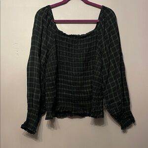 Madewell Forest Green Plaid Blouse